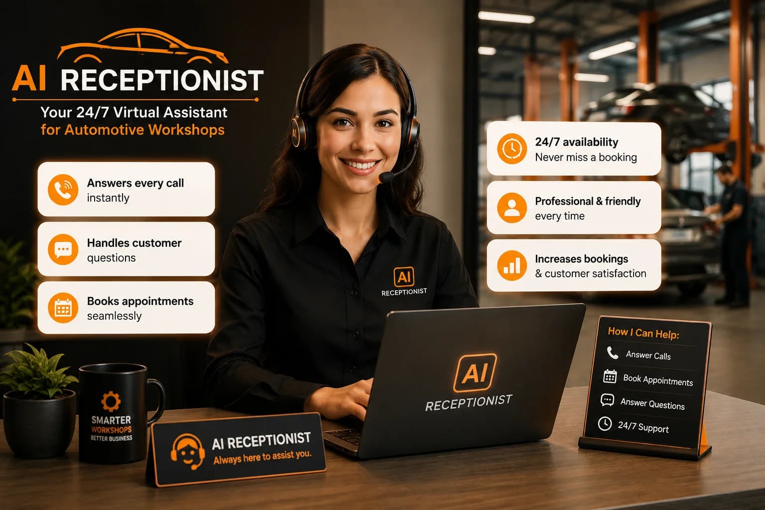 AI receptionist available to answer automotive workshop customer calls