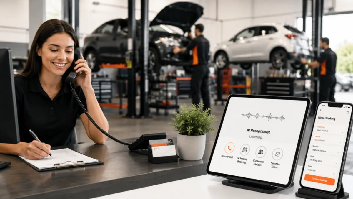 AI receptionist supporting a traditional receptionist in an automotive workshop